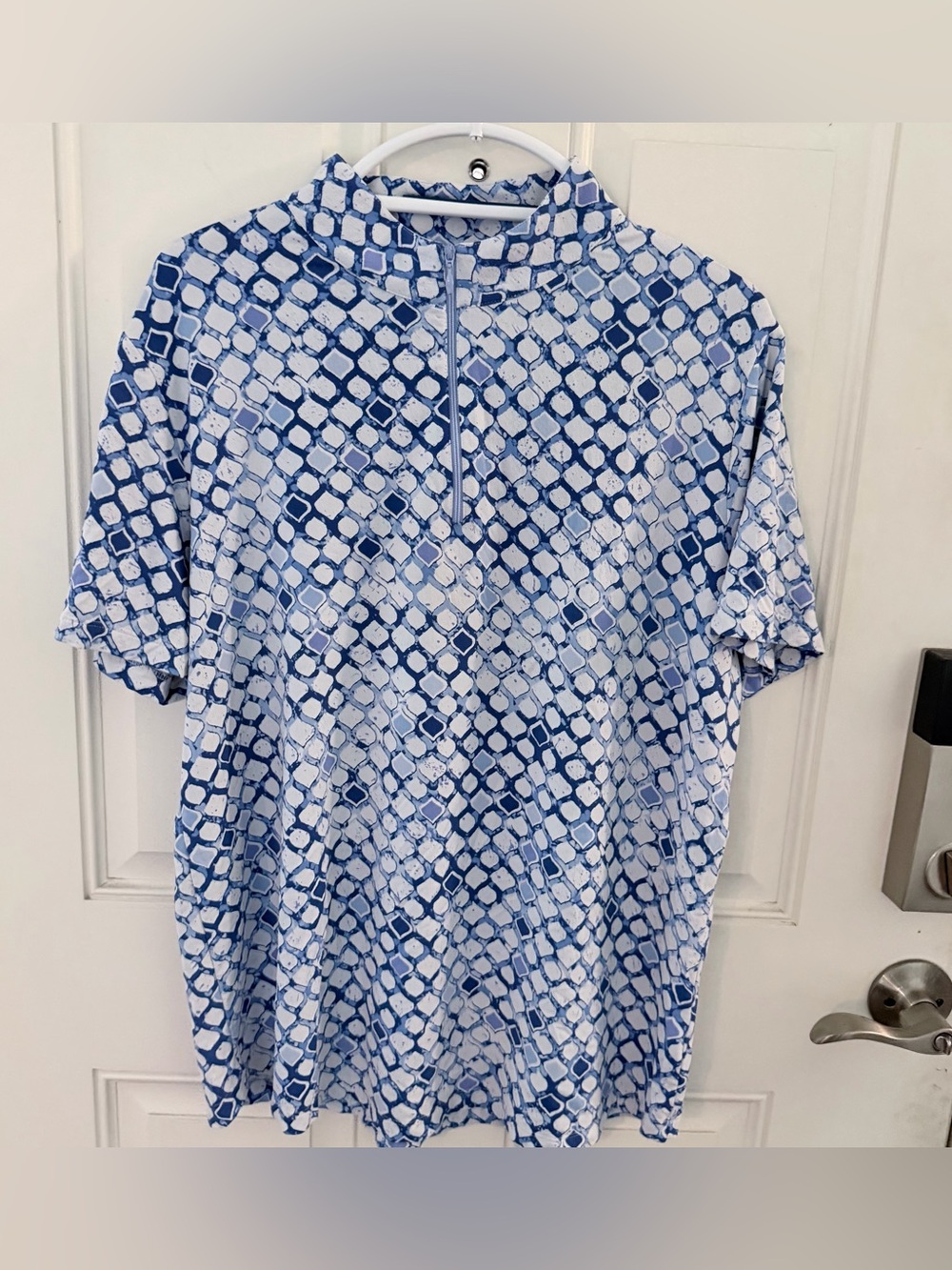 IBKUL Caribbean Tiles Quarter Zip Shirt XXL | Blue White